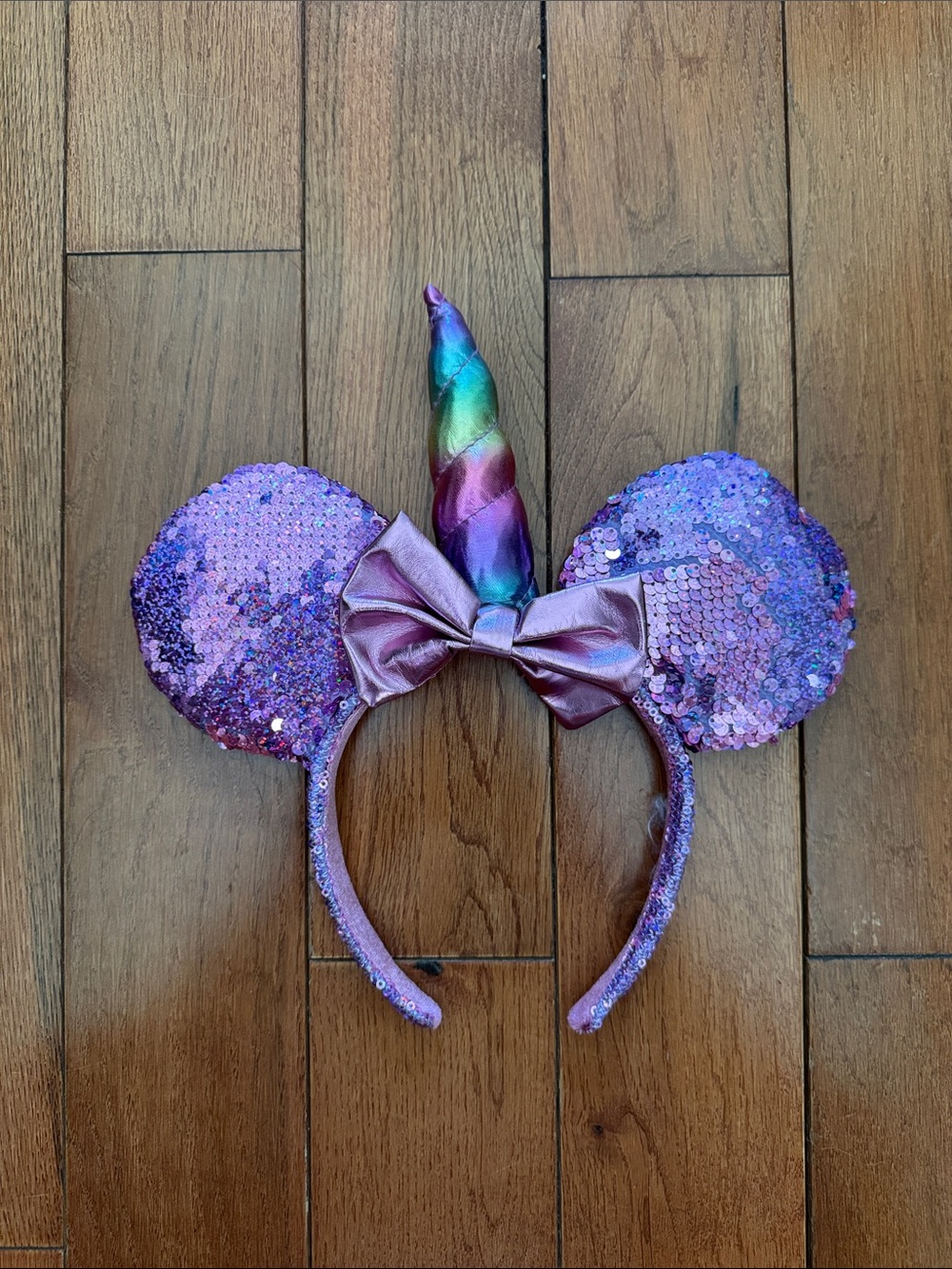 Disney Purple Sequin Unicorn Ear Headband with Rainbow Horn